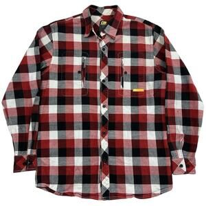Alphanumeric Men Red Long Sleeve Button Up Plaid‎ Shirt Sz L